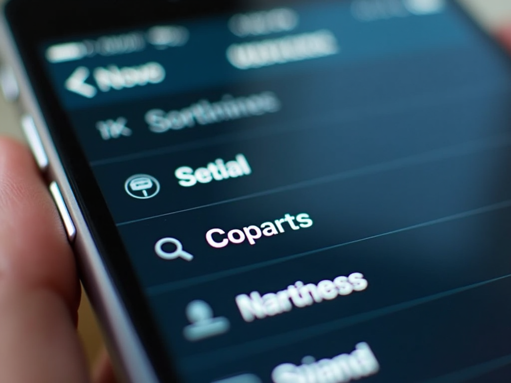 Close-up of a smartphone displaying a list of contacts with "Coparts" highlighted.